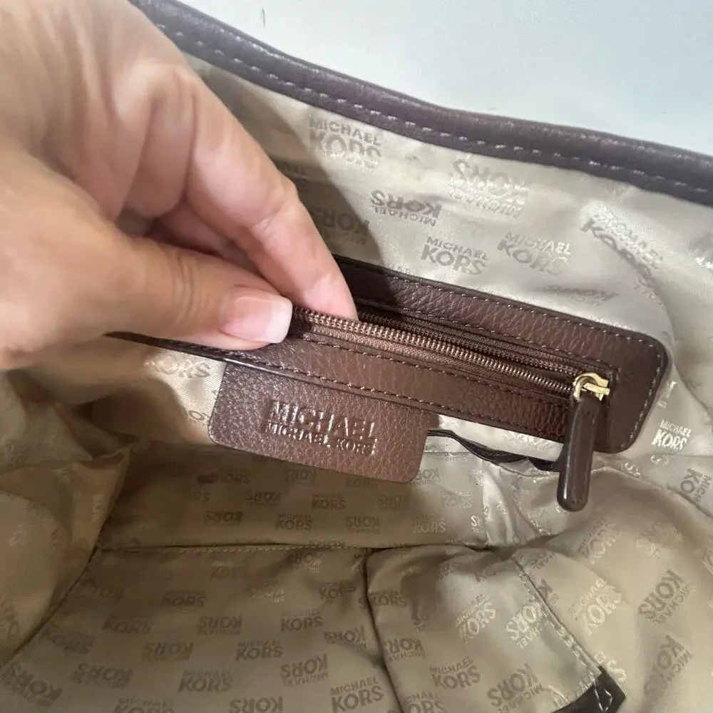 Michael Kors Bag Brown Gold Satchel Leather - Picture 12 of 13